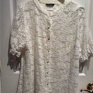 Pretty Garden Sheer Lace Button-Up Blouse